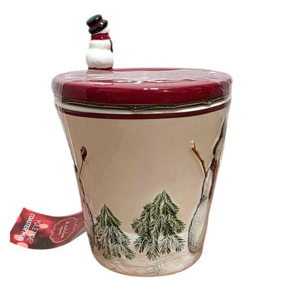 New Yuletide Snowman Mug Coaster Lid Holiday Cup Christmas Gift Warm Wishes Snow - Picture 6 of 10